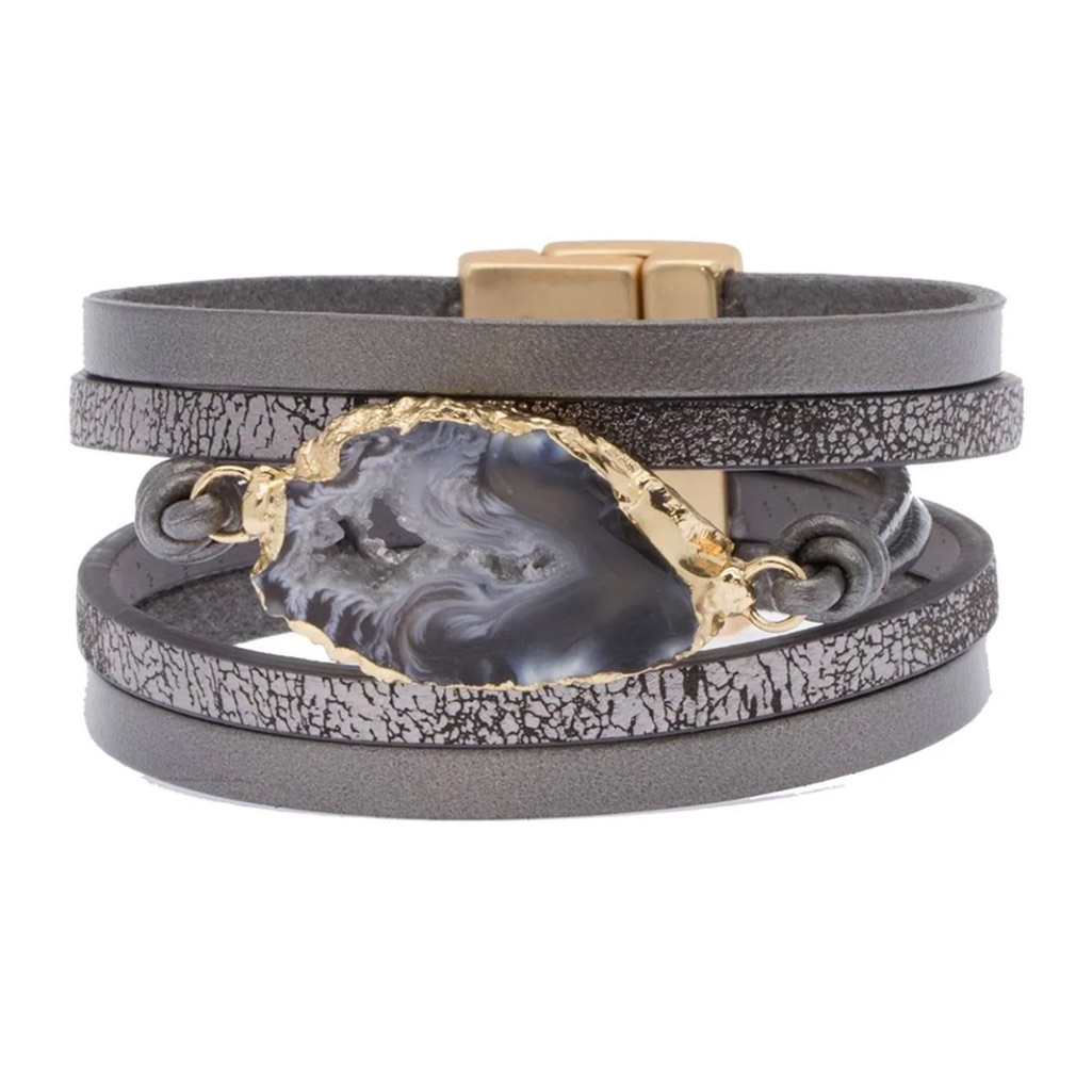 Saachi Morning Leather Bracelet Grey 29$